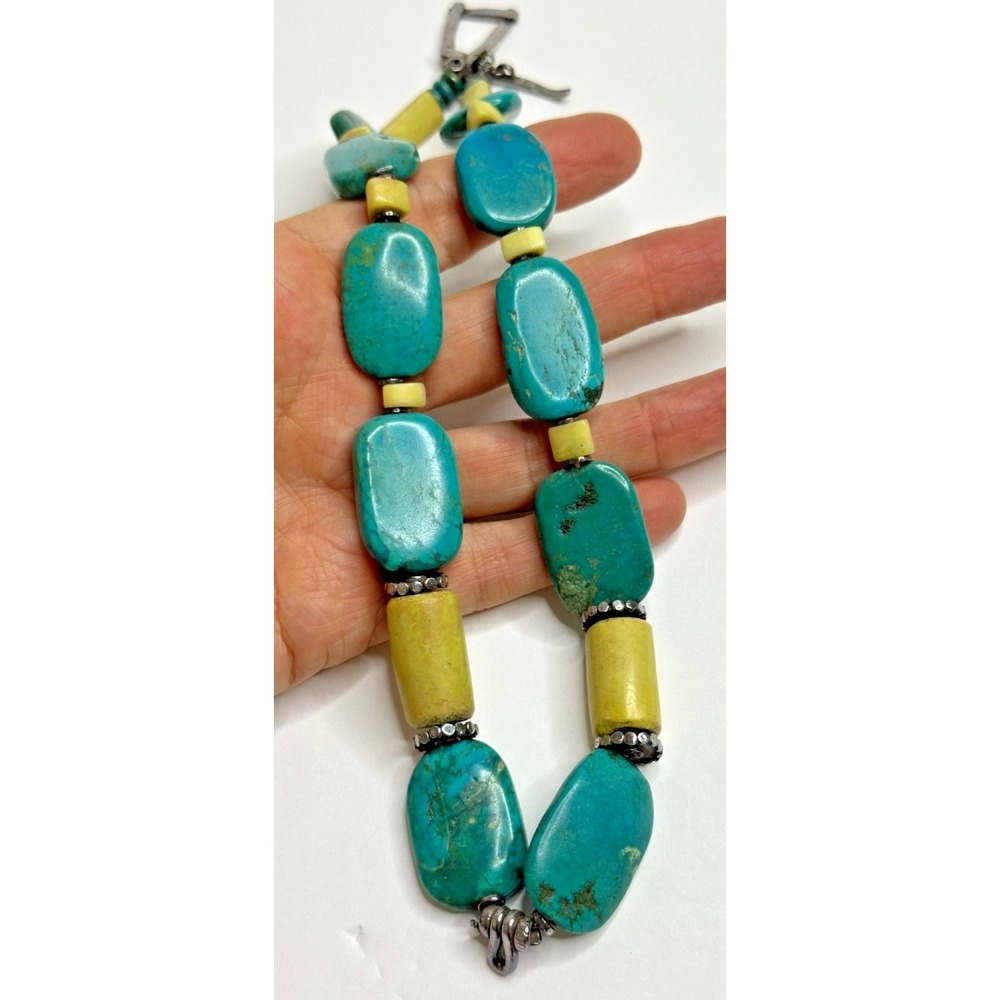 Necklace Turquoise Butterscotch Quartz Sterling Silver 999 Toggle Statement - Picture 3 of 16